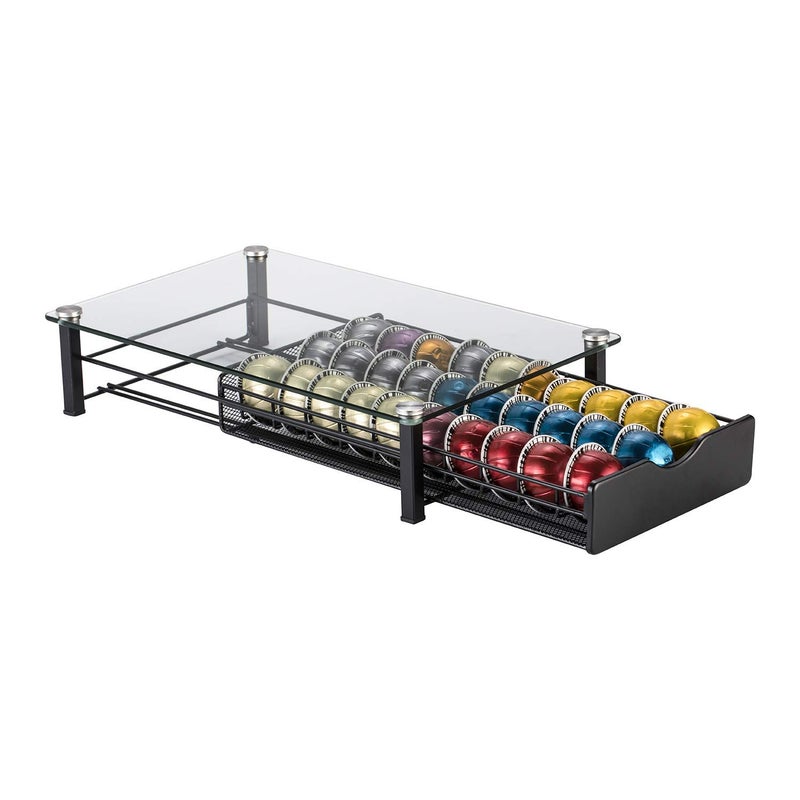 Rice rat Vertuo Capsule Holder Drawer for Nespresso With Glass For Cabinet Vertuoline Pod Storage Rack For Counter (Class-30 Pods) - Image 1
